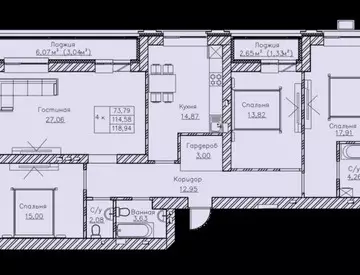 4-комнатная квартира, 119 м²