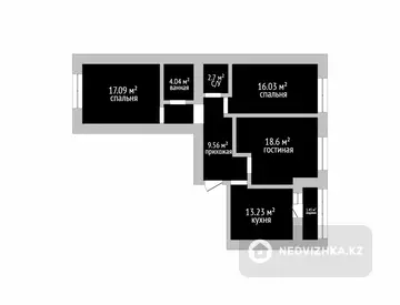 3-комнатная квартира, этаж 2 из 9, 86 м²