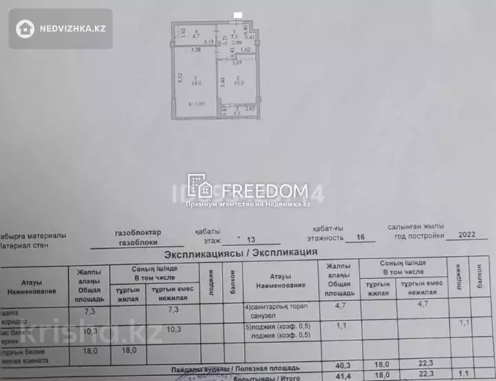 41.4 м², 1-комнатная квартира, этаж 13 из 16, 41 м², изображение - 1