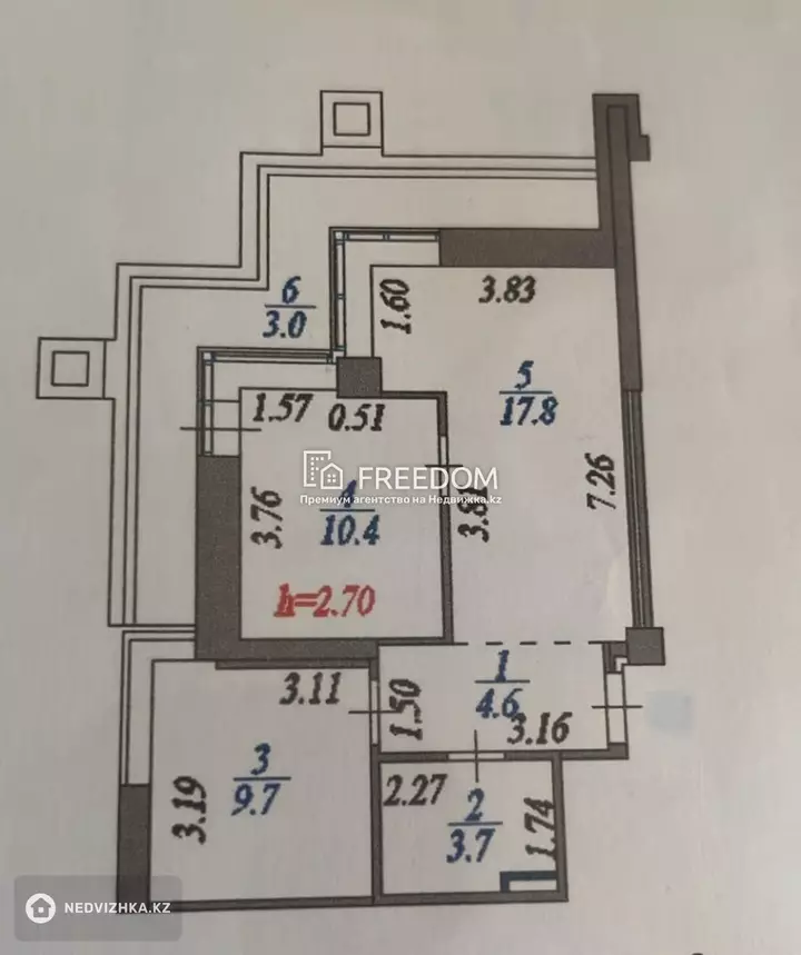 49.9 м², 2-комнатная квартира, этаж 23 из 23, 50 м², изображение - 1