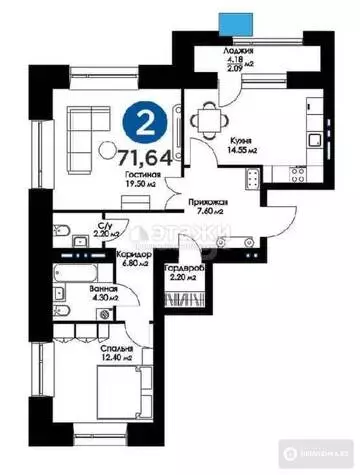 72 м², 2-комнатная квартира, этаж 8 из 12, 72 м², изображение - 21