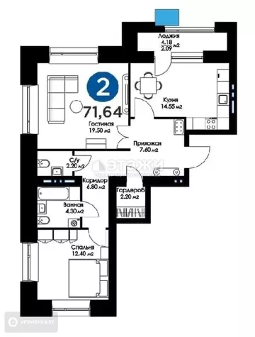 72 м², 2-комнатная квартира, этаж 8 из 12, 72 м², изображение - 25