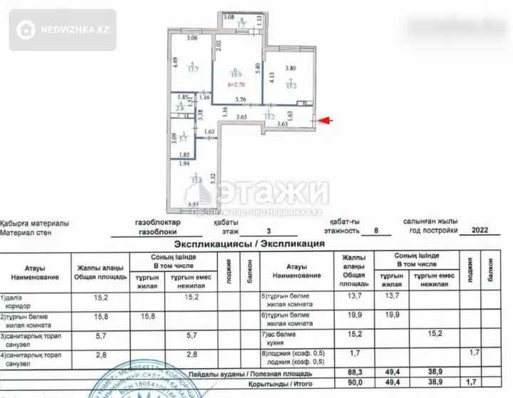 90 м², 3-комнатная квартира, этаж 3 из 8, 90 м², изображение - 1