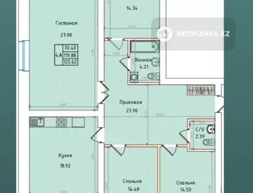 4-комнатная квартира, этаж 6 из 9, 126 м²