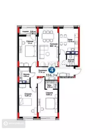 116.3 м², 4-комнатная квартира, этаж 16 из 16, 116 м², изображение - 19