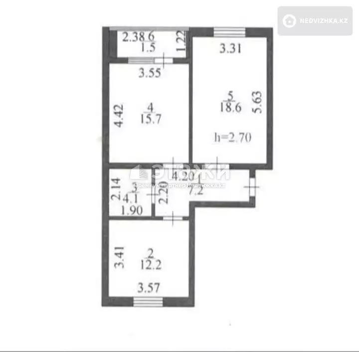 62.4 м², 2-комнатная квартира, этаж 3 из 5, 62 м², изображение - 1