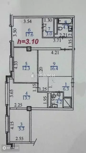 3-комнатная квартира, этаж 3 из 10, 90 м²