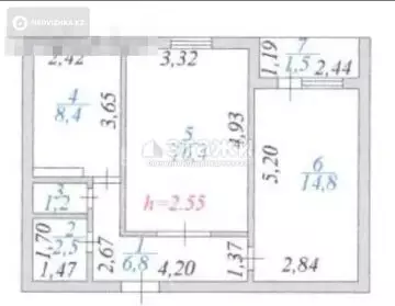 2-комнатная квартира, этаж 1 из 3, 52 м²