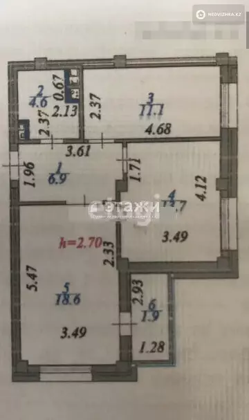 56.8 м², 2-комнатная квартира, этаж 6 из 8, 57 м², изображение - 1