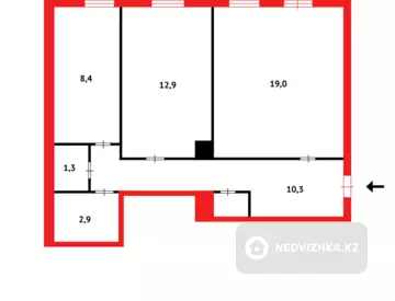 2-комнатная квартира, этаж 4 из 4, 54 м²