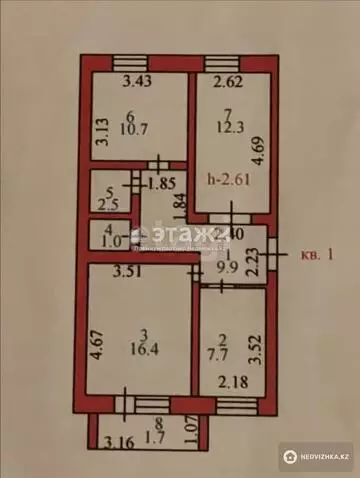 62.2 м², 3-комнатная квартира, этаж 1 из 3, 62 м², изображение - 12