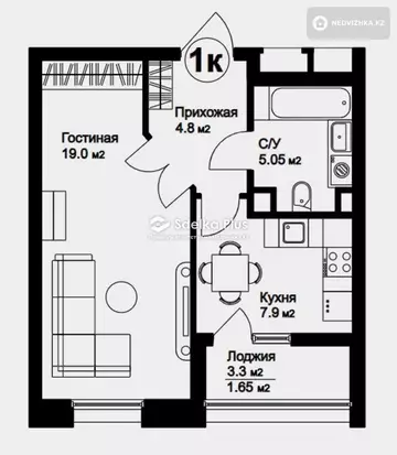 38 м², 1-комнатная квартира, этаж 7 из 9, 38 м², изображение - 9