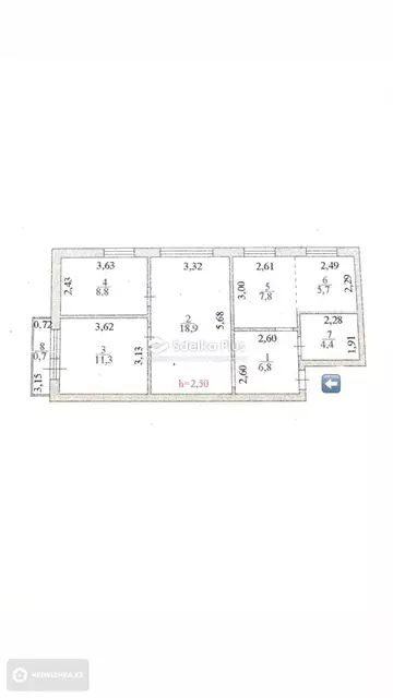 3-комнатная квартира, этаж 4 из 5, 65 м²