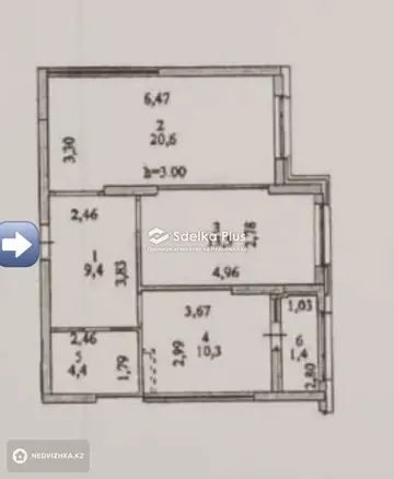 2-комнатная квартира, этаж 3 из 12, 60 м²