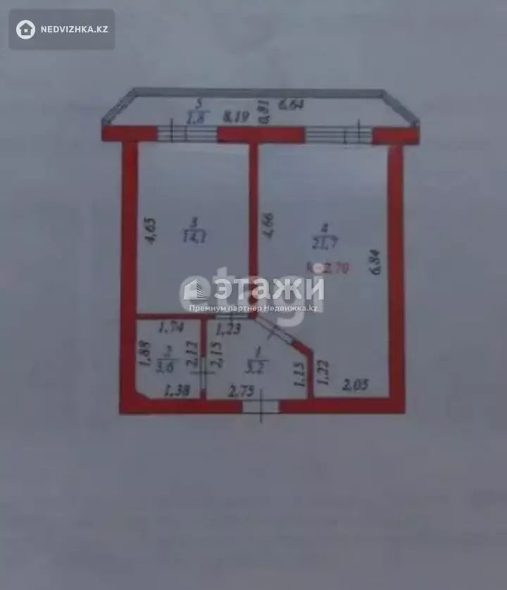 47 м², 1-комнатная квартира, этаж 12 из 12, 47 м², изображение - 1