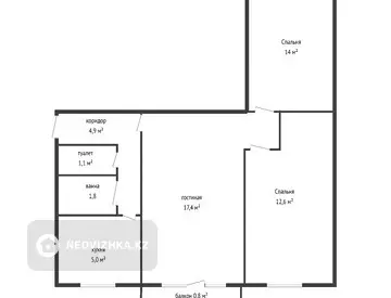 58.6 м², 3-комнатная квартира, этаж 3 из 5, 59 м², изображение - 12