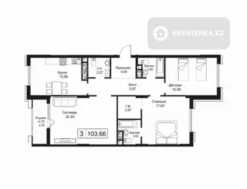 3-комнатная квартира, этаж 4 из 12, 104 м²