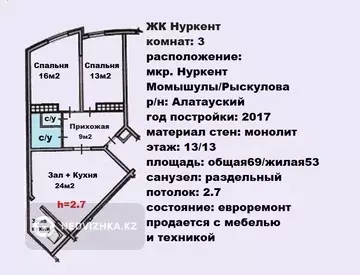 69 м², 3-комнатная квартира, этаж 13 из 12, 69 м², изображение - 27