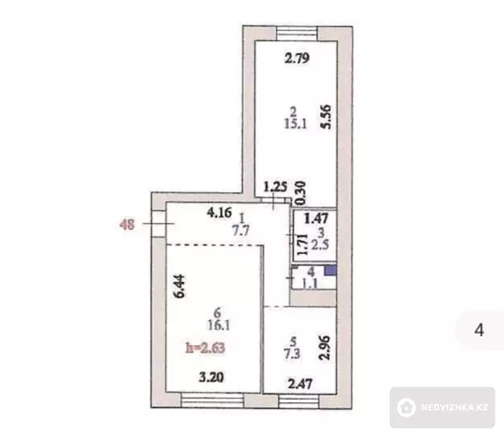 49.7 м², 2-комнатная квартира, этаж 1 из 5, 50 м², изображение - 1