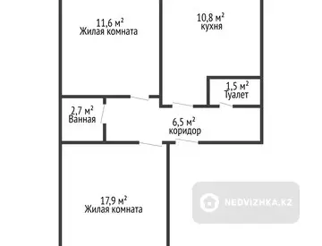 53.3 м², 2-комнатная квартира, этаж 4 из 5, 53 м², изображение - 6