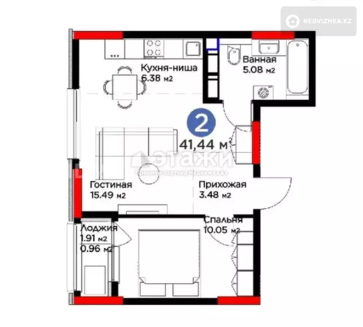 41 м², 2-комнатная квартира, этаж 6 из 14, 41 м², изображение - 1