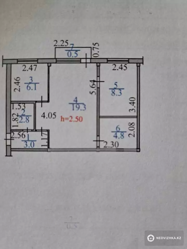 44.8 м², 2-комнатная квартира, этаж 2 из 5, 45 м², изображение - 1