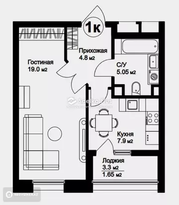 1-комнатная квартира, этаж 4 из 9, 38 м²