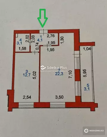 46 м², 1-комнатная квартира, этаж 4 из 5, 46 м², изображение - 4