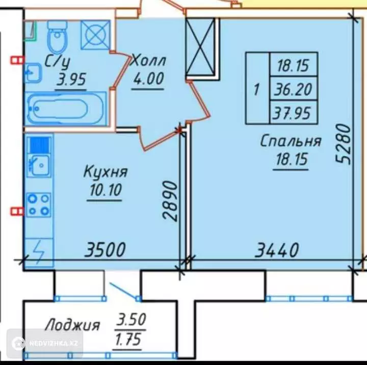 38 м², 1-комнатная квартира, этаж 10 из 12, 38 м², изображение - 1