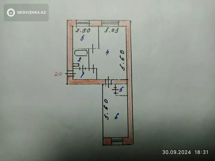 42.8 м², 2-комнатная квартира, этаж 2 из 5, 43 м², изображение - 1