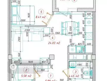 45.8 м², 2-комнатная квартира, этаж 7 из 18, 46 м², изображение - 6