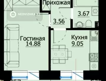 1-комнатная квартира, этаж 5 из 9, 35 м²