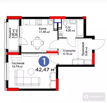 42 м², 1-комнатная квартира, этаж 14 из 20, 42 м², изображение - 8