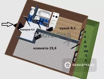 38.6 м², 1-комнатная квартира, этаж 9 из 9, 39 м², изображение - 17