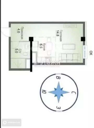 1-комнатная квартира, этаж 6 из 13, 31 м²