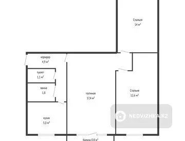 58.6 м², 3-комнатная квартира, этаж 3 из 5, 59 м², изображение - 14