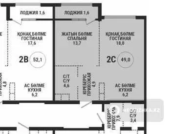 49.9 м², 2-комнатная квартира, этаж 16 из 17, 50 м², изображение - 2