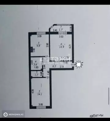 54.2 м², 2-комнатная квартира, этаж 9 из 10, 54 м², изображение - 2