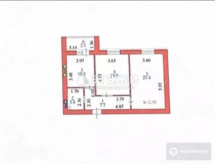 61.2 м², 2-комнатная квартира, этаж 8 из 12, 61 м², изображение - 1