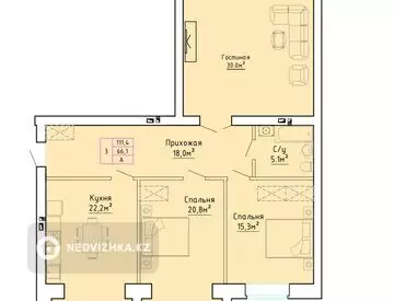 3-комнатная квартира, этаж 5 из 5, 111 м²