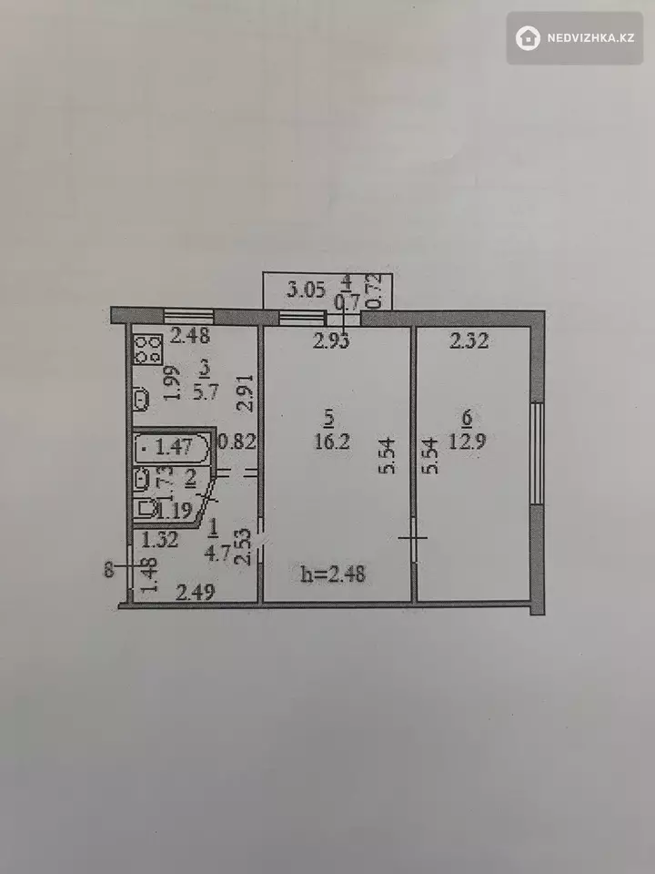 44.2 м², 2-комнатная квартира, этаж 3 из 3, 44 м², изображение - 1