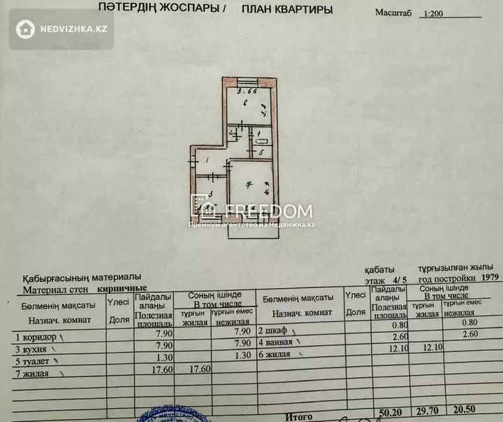 50.2 м², 2-комнатная квартира, этаж 4 из 5, 50 м², изображение - 1
