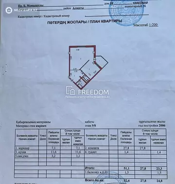 1-комнатная квартира, этаж 8 из 9, 53 м²