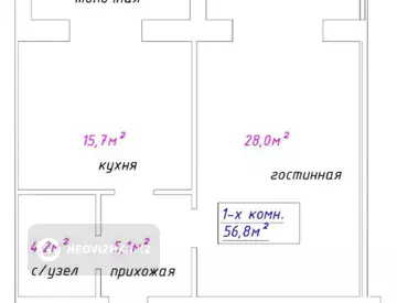 1-комнатная квартира, этаж 4 из 5, 58 м²