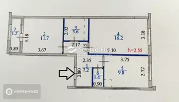 2-комнатная квартира, этаж 4 из 5, 52 м²