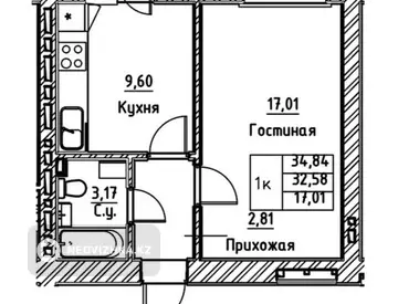 1-комнатная квартира, этаж 5 из 12, 35 м²