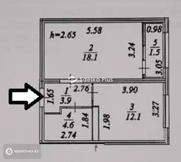 1-комнатная квартира, этаж 9 из 9, 40 м²