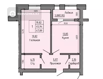 1-комнатная квартира, этаж 3 из 5, 48 м²