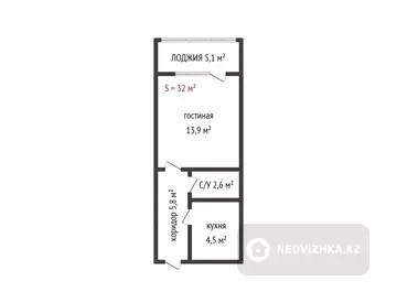 32 м², 1-комнатная квартира, этаж 3 из 4, 32 м², изображение - 12