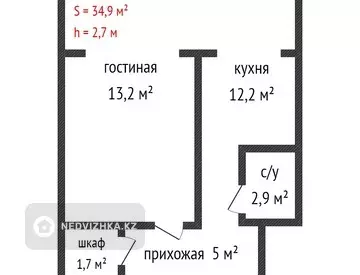 34.9 м², 1-комнатная квартира, этаж 5 из 5, 35 м², изображение - 7